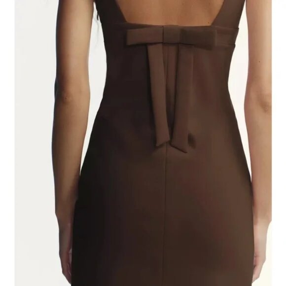 NWT Zara Dark Brown Bow Dress, XS - Picture 2 of 9